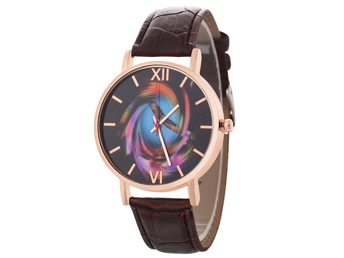 Relógio feminino coreano Zhoulianfa T0138-z, pulseira de couro marrom, movimento de quartzo rosa.