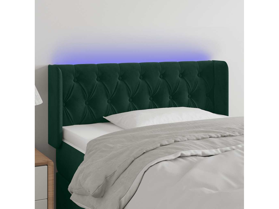 Vidaxl Cabeceira Cama C/ Luzes Led Veludo 93x16x78/88 Cm Verde-escuro