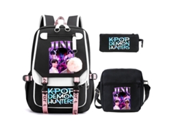 Mochila Escolar De Anime Conjunto De Três Peças, Com Bolsa Transversal E Estojo, Grande Capacidade, À Prova D'água Estilo 3 Preto