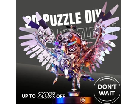 Coruja mecânica de metal estilo steampunk, quebra-cabeça 3D, brinquedo criativo de descompressão para adultos. Viewleaf