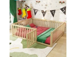 Cama Infantil 140x200 Madeira Com Grade E Porta Cor Natural