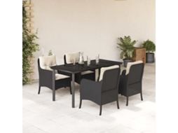 Vidaxl 5 Pcs Conjunto De Jantar P/ Jardim C/ Almofadões Vime Pe Preto