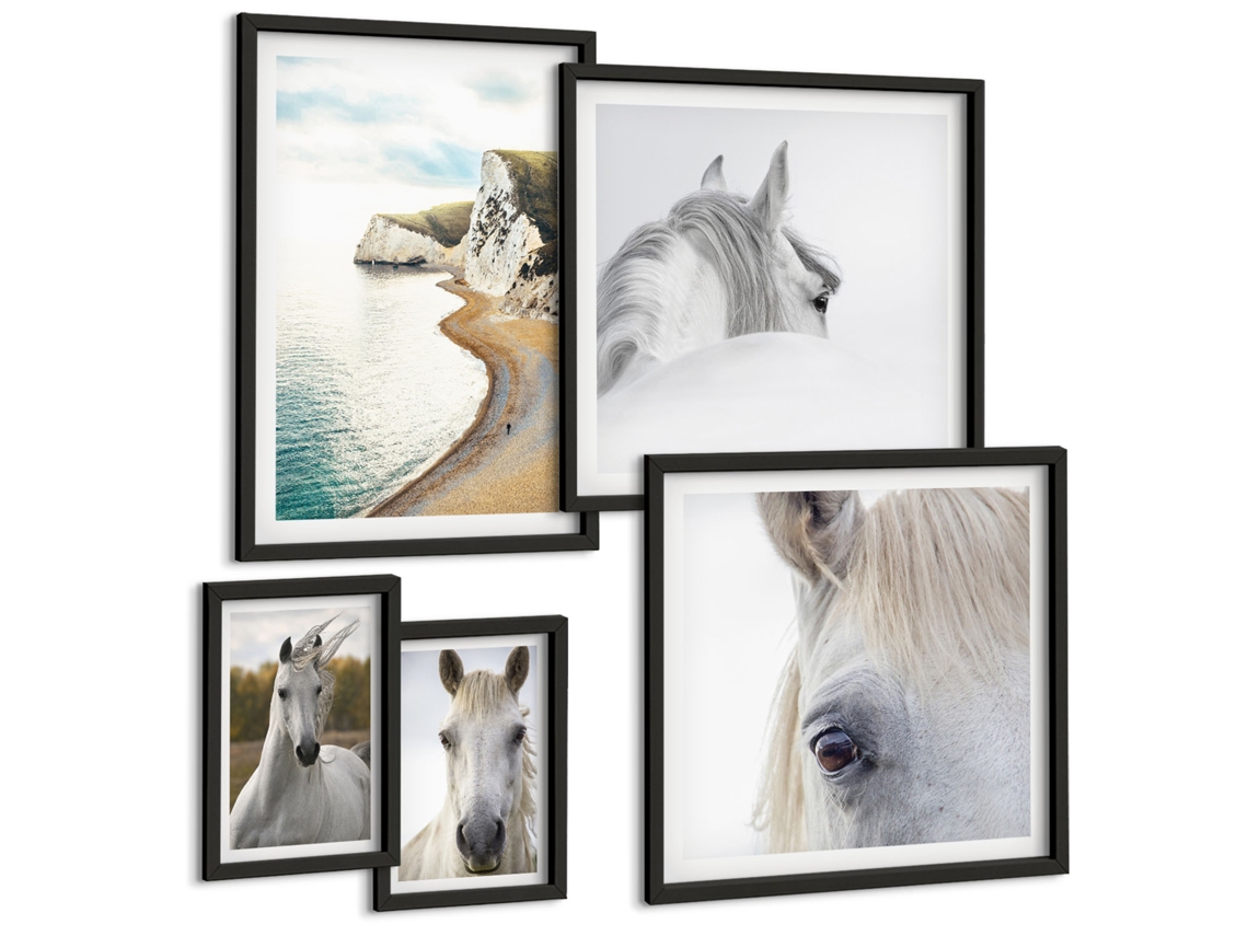 Quadros Decorativos Para Parede Folhas Tropicais Estéticas Moldura Preta Fotos Para O Escritório Espelharte (conjunto De 5 Imagens)
