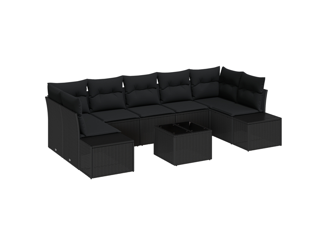 Conjunto 8 Sofá De Jardim Vidaxl Preto Vime Pe (55 X 55 X 37 Cm)