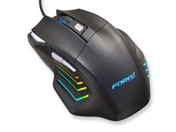 Mouse óptico gamer RGB com fio Forev Fv X7 3200 dpi, envio em 24 horas, preto