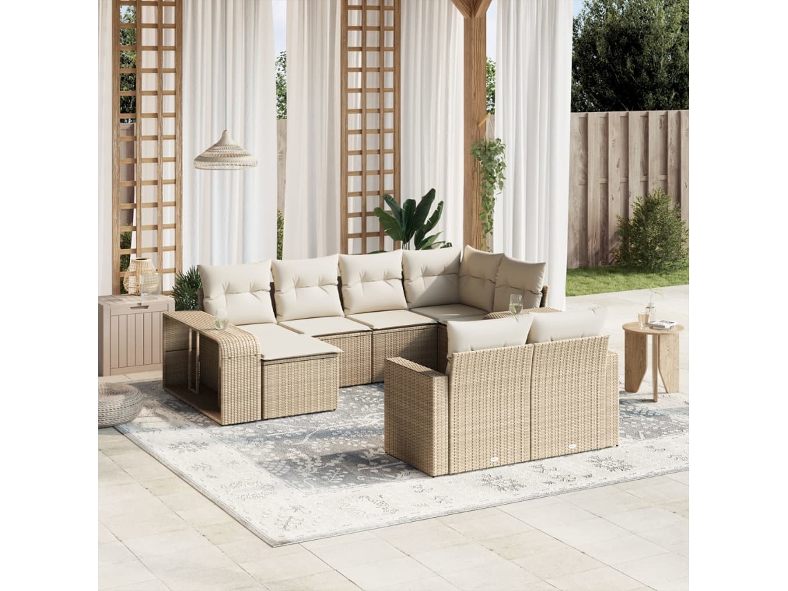 Vidaxl 10 Pcs Conjunto De Sofás P/ Jardim Com Almofadões Vime Pe Bege