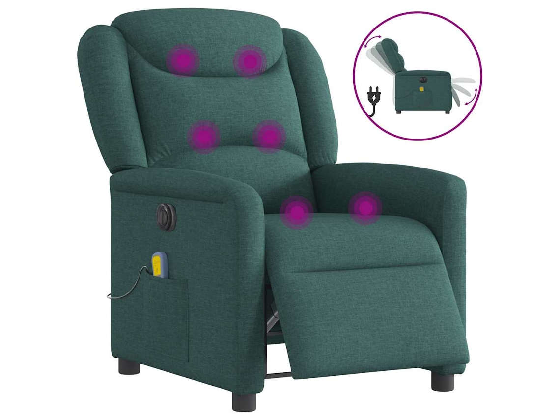 Vidaxl Poltrona Reclinável De Massagens Elétrica Tecido Verde-escuro