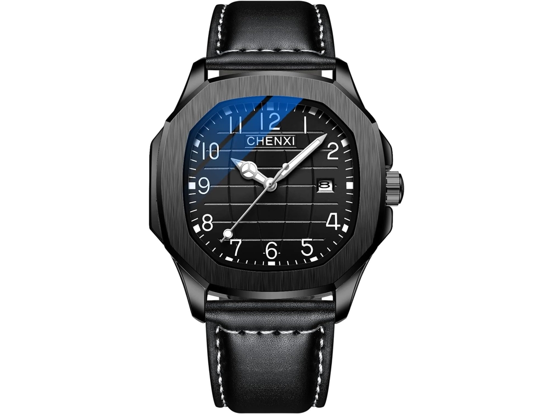 Lurelia Relógio Masculino, Movimento De Quartzo, Data/calendário, Luminoso, 40 Mm, Aço Inoxidável, Couro, Resistente À Água 30m, Preto, Dourado
