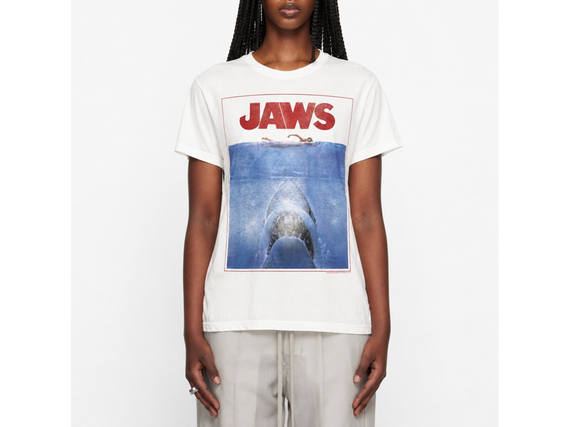 Rockinstone Jaws Movie Outlined Poster White Adult T-shirt Size:m