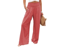 Calças Palazzo Feminino Verão Estilo Linho Cintura Alta Leggings Largos Baggy Yoga Vermelho Melancia