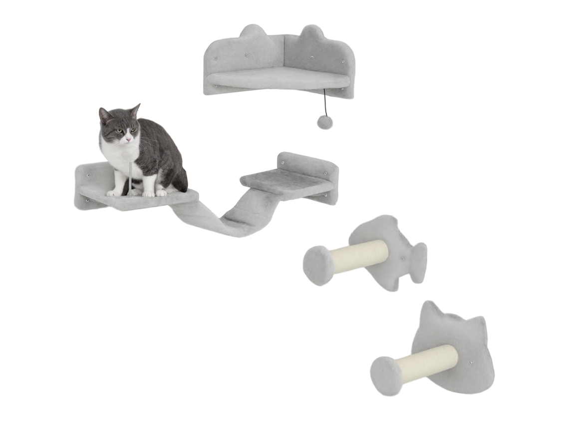 Conjunto De Creme Escadas Para Gato, 4 Peças, Móveis Arranhão Com Degraus Sisal, Plataforma Dupla, Cinza Claro/branco