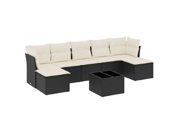 Conjunto de 8 sofás de jardim com almofadões Vime Pe Preto MAISON EXCLUSIVE (8 peças)