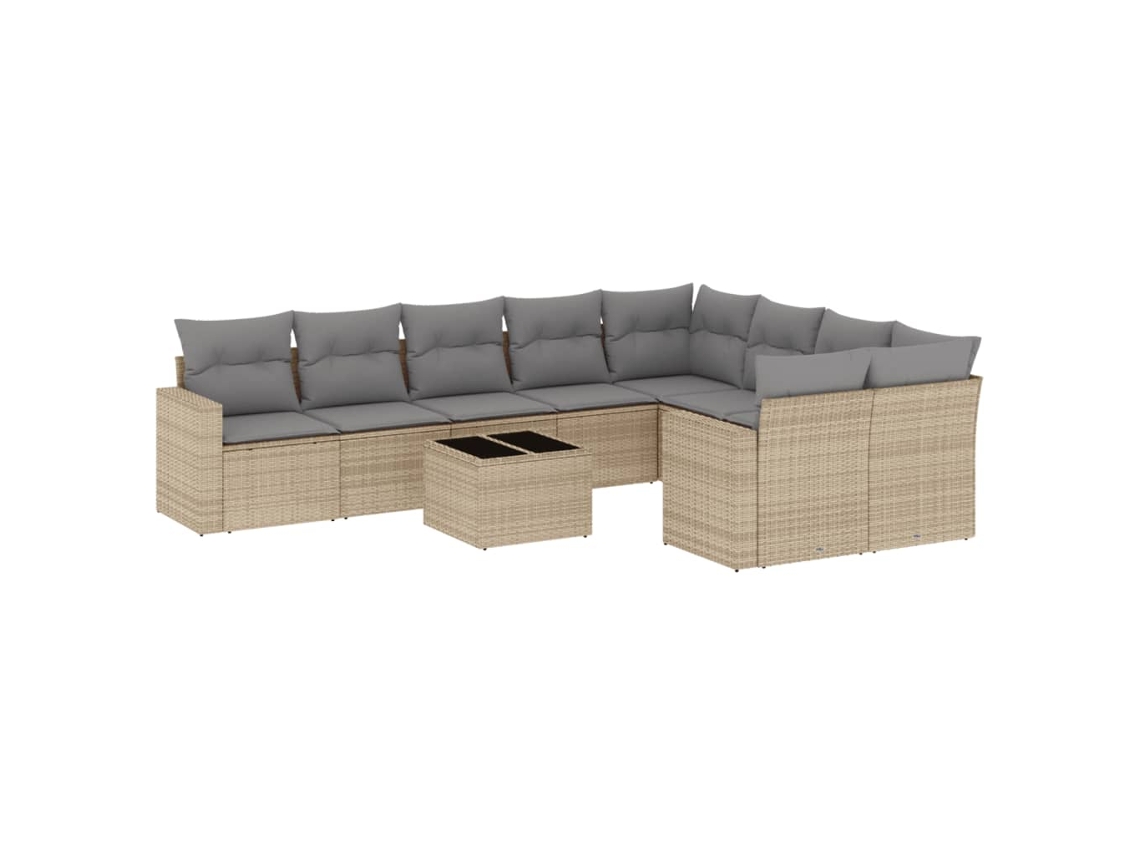Maison Exclusive - 10 Pcs Conjunto De Sofás P/ Jardim Com Almofadões Vime Pe Bege