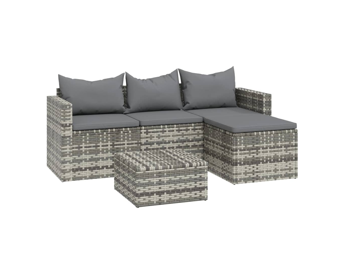 Conjunto 3 lounge de jardim c/ almofadões VIDAXL vime PE cinzento