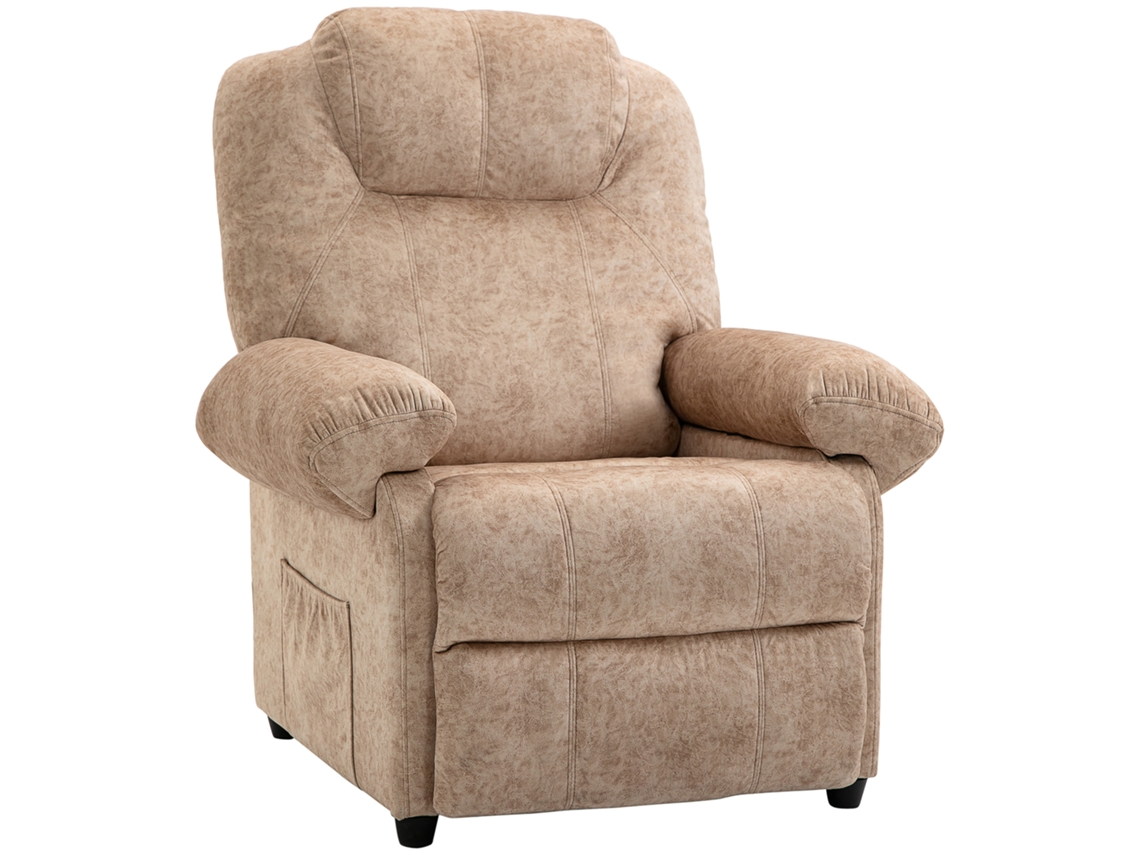 Poltrona Relax Reclinável Manual Em Tecido Com Descanso Para Pés Removível E Bolso Lateral, Bege