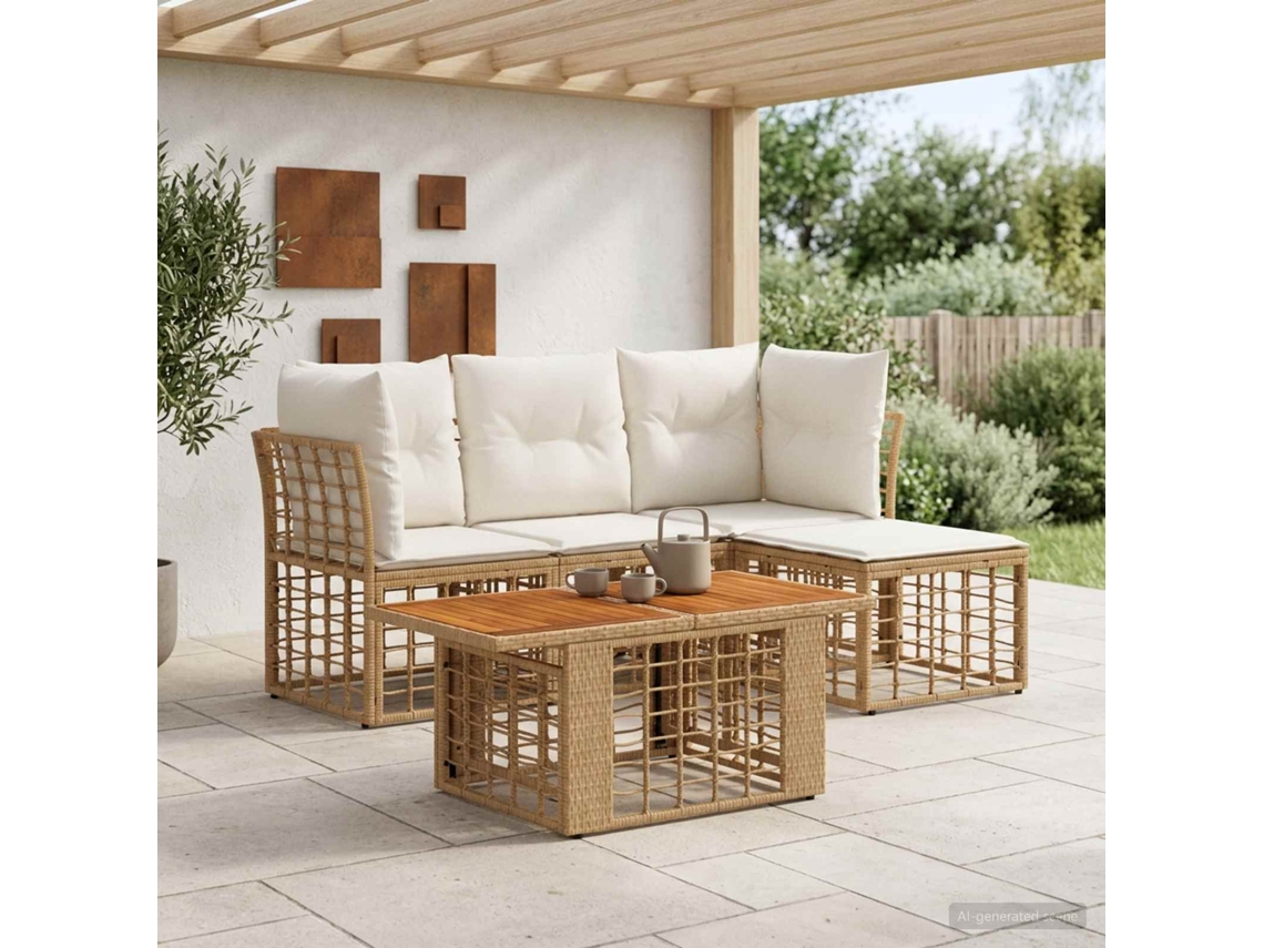 Vidaxl Conjunto De Sofá De Jardim 5 Unid. Natural E Branco Creme