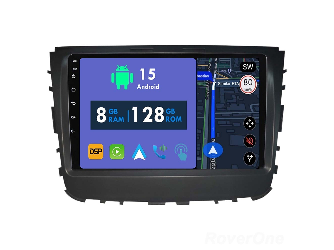 Auto Rádio Carro Bluetooth Autoradio 8GB RAM 128G ROM CarPlay Navegação GPS Ecrã Táctil RoverOne para Ssangyong Rexton 2019  