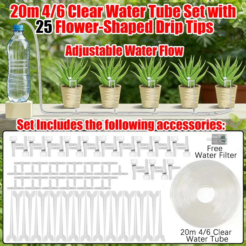Kit de Irrigação por Gotejamento para Jardim , Mangueira de 4/7 Mm, Microgotejadores. MDUG (mangueira de 20 Metros, 25 Reguladores)
