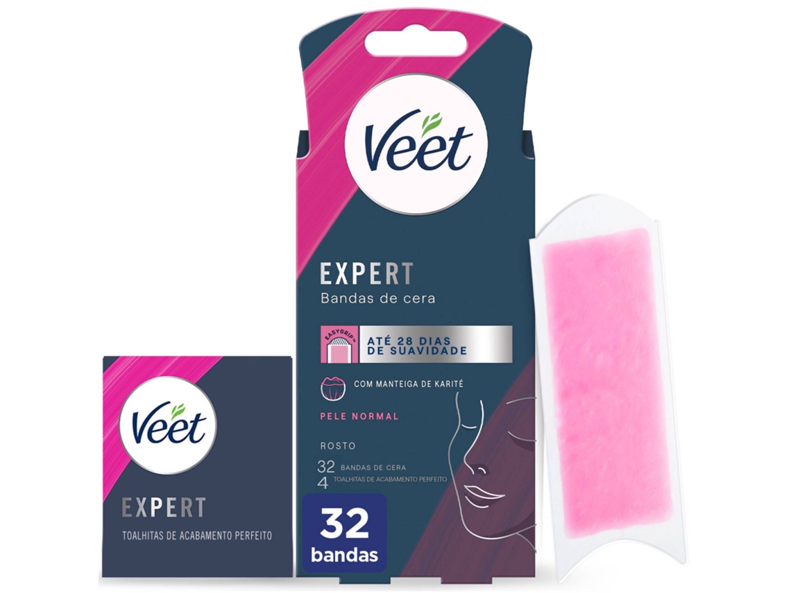 Bandas Depilatórias Cera Fria Expert Facial Pele Normal VEET emb. 32 un