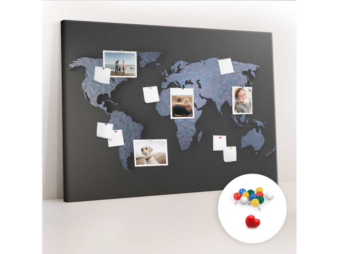 Quadro De Cortiça Com Impressão Mapa-múndi 3d Para O Corredor Espelharte (140x100 Cm)
