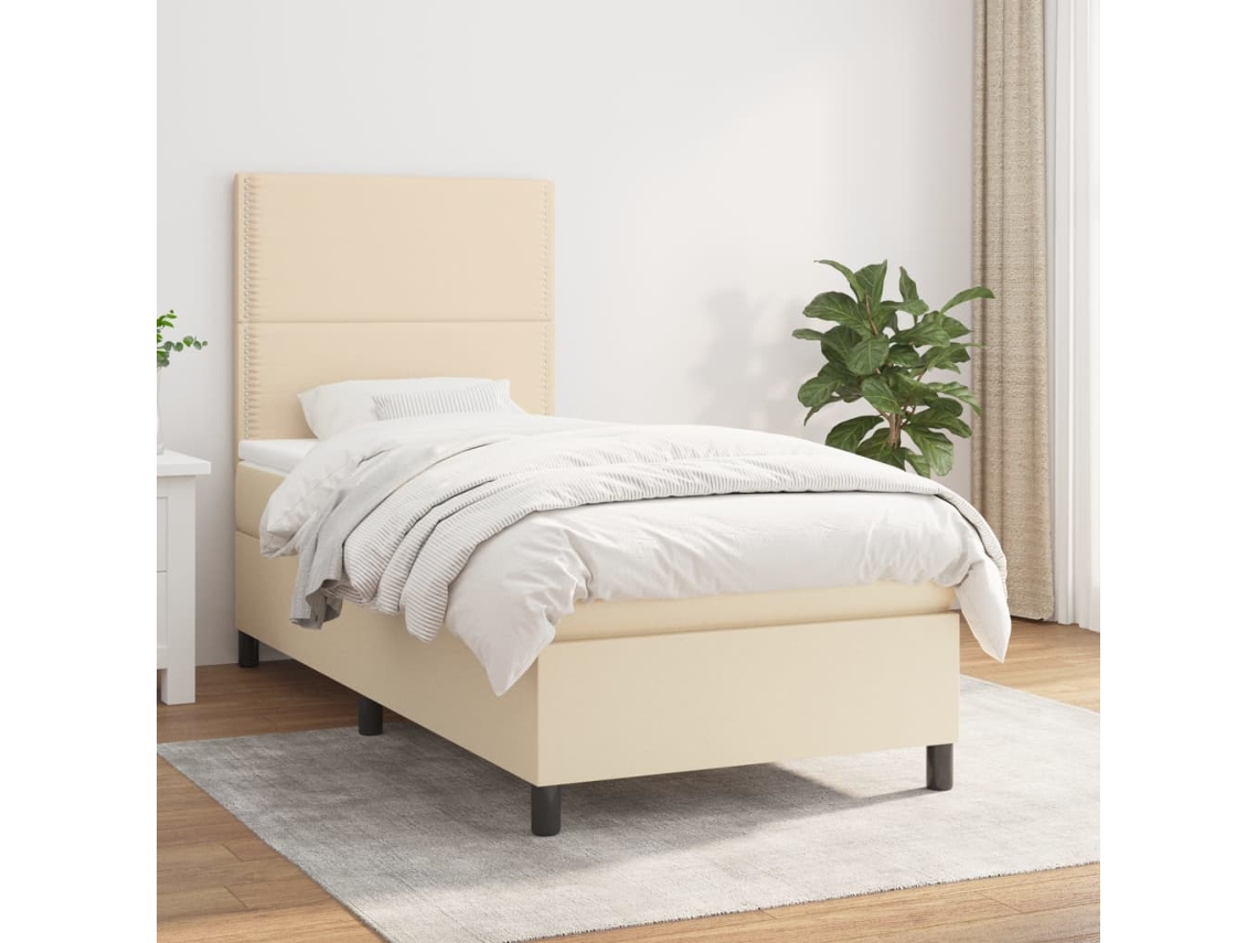 Vidaxl Cama Com Molas/colchão 90x200 Cm Tecido Cor Crème