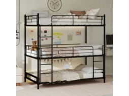 Cama Tripla Para 3 Pessoas Estrutura Metálica Com Escada E Corrimão Preta Mobrio