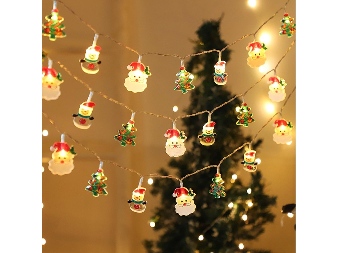 Cordão De Luzes Led Festivo Com Silhuetas Papai Noel, Bonecos Neve E