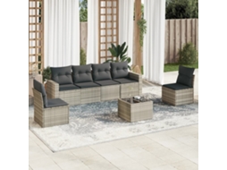 Vidaxl 7 Pcs Conj. Sofás Jardim Com Almofadões Vime Pe Cinzento-claro