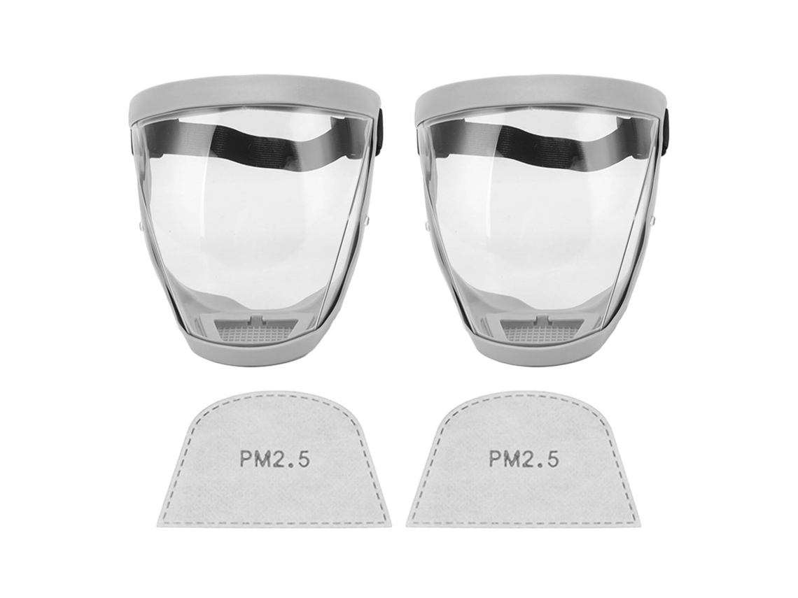 Mali 2pcs Protetor Facial Reutilizável Transparente com Algodão Filtro Cinza Branco