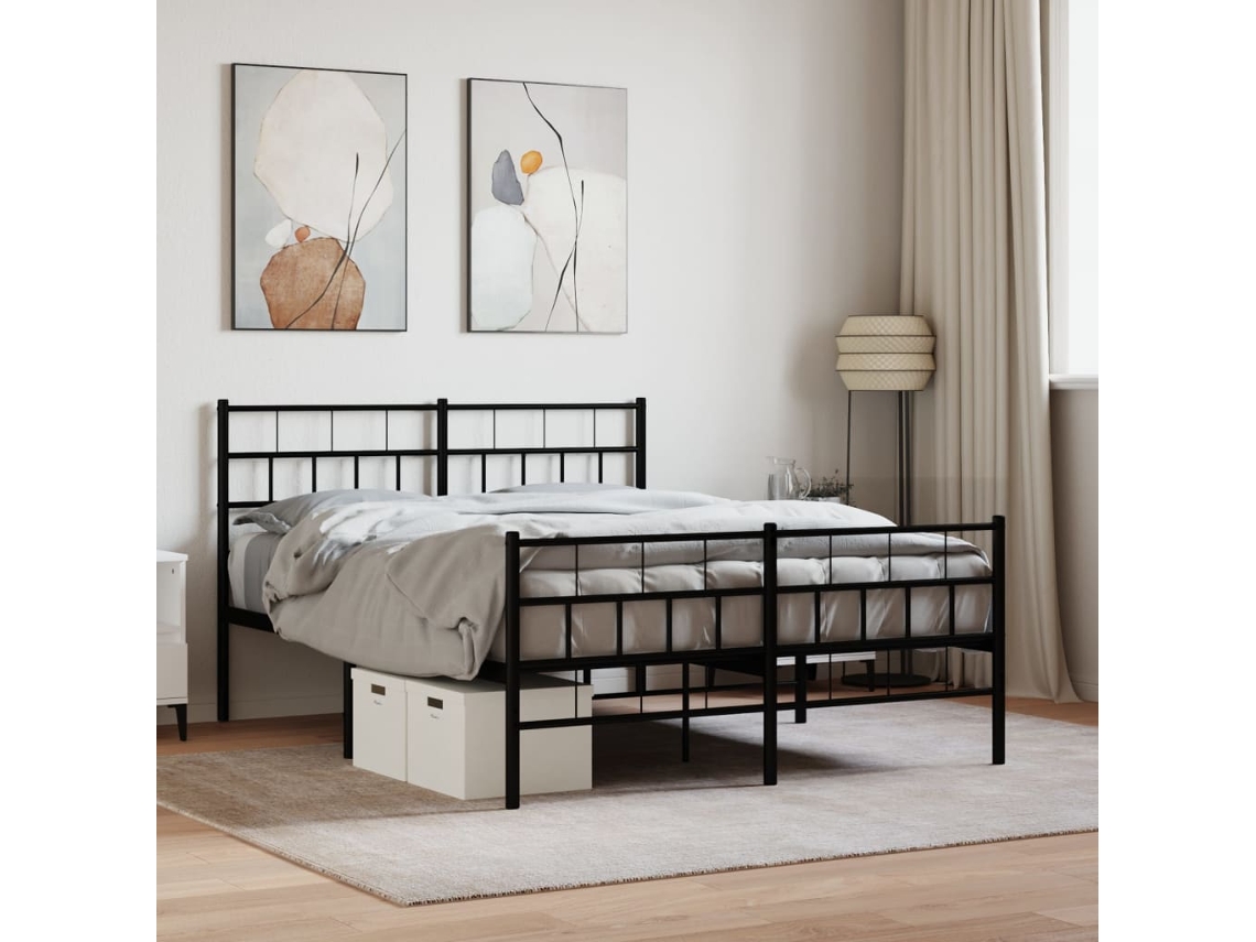 Vidaxl Estrutura De Cama Com Cabeceira E Pés 140x190 Cm Metal Preto