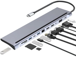 Estação de Encaixe 12 em 1 USB C com HDMI Duplo Vga 4K YANYXR