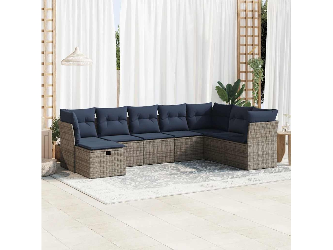Vidaxl 8 Pcs Conjunto Sofás De Jardim C/ Almofadões Vime Pe Cinzento