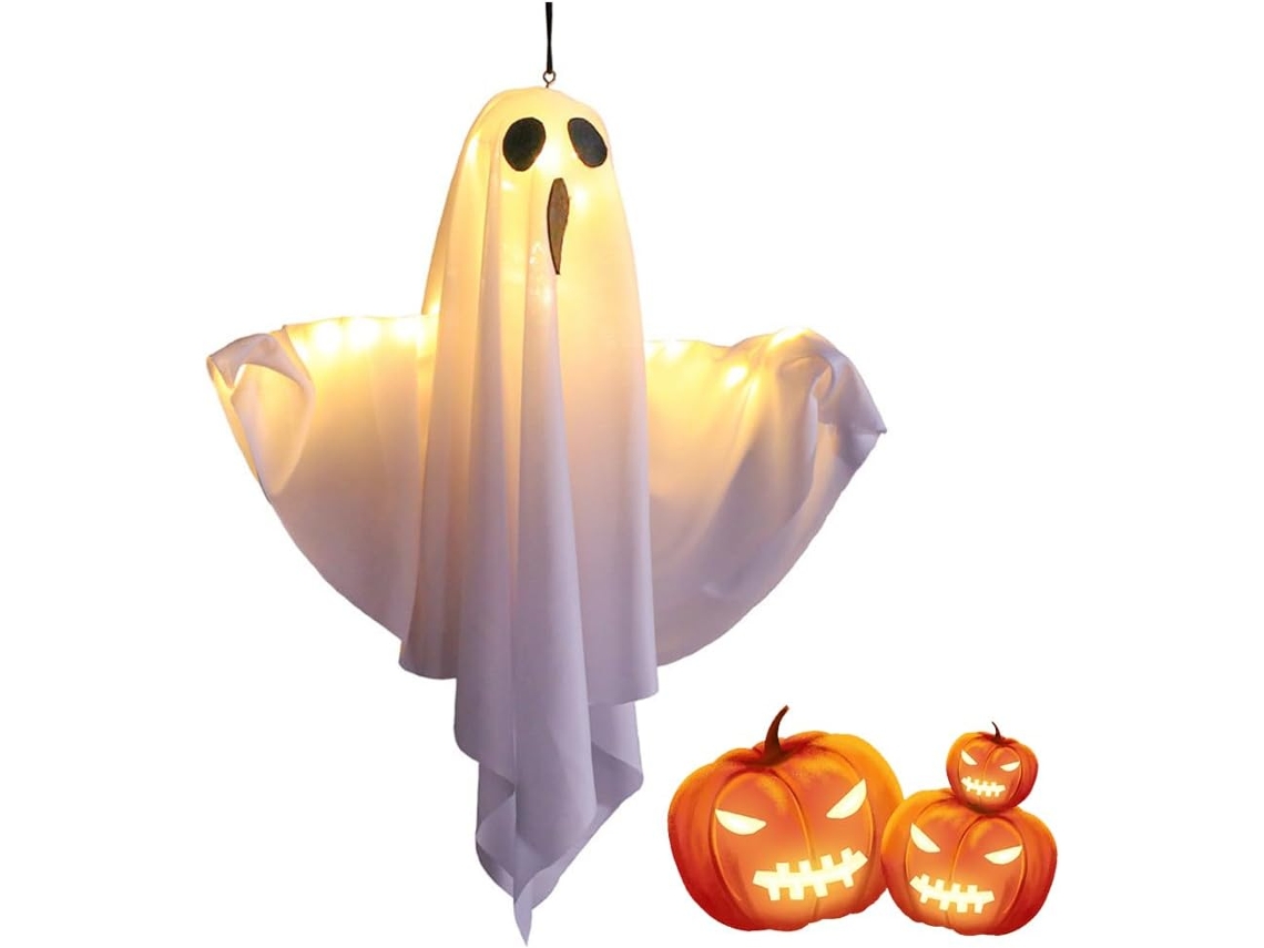 Fantasma Suspenso Led Branco, Decoração Halloween Interior Exterior