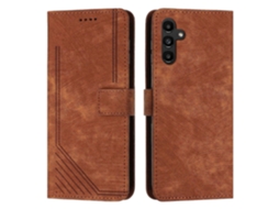 Capa De Celular Em Couro Com Textura De Pele E Padrão Listrado, Com Cordão Longo, Para Samsung Galaxy M35.