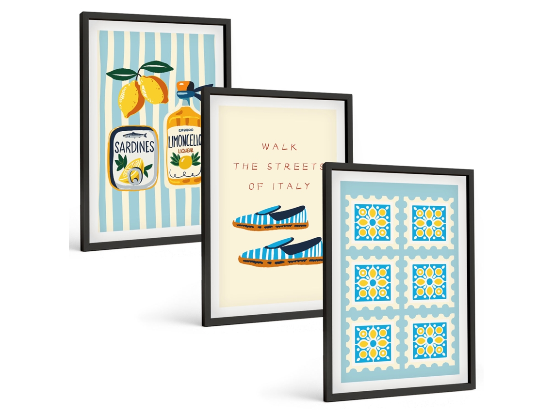 Conjunto De Pinturas Elementos De Frutas Cultura Italiana Espelharte (3 Peças 40x60 Cm)