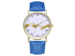 Relógio de pulso feminino analógico de quartzo com pulseira de PU, padrão clássico (azul royal)