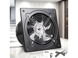 Extrator de Ar 250mm Ventilador de Parede com Válvula Anti-Retorno, Material Metálico, com Ficha EU, para Escritório, Sótão, Garagem, Cozinha, Preto Zeuxo