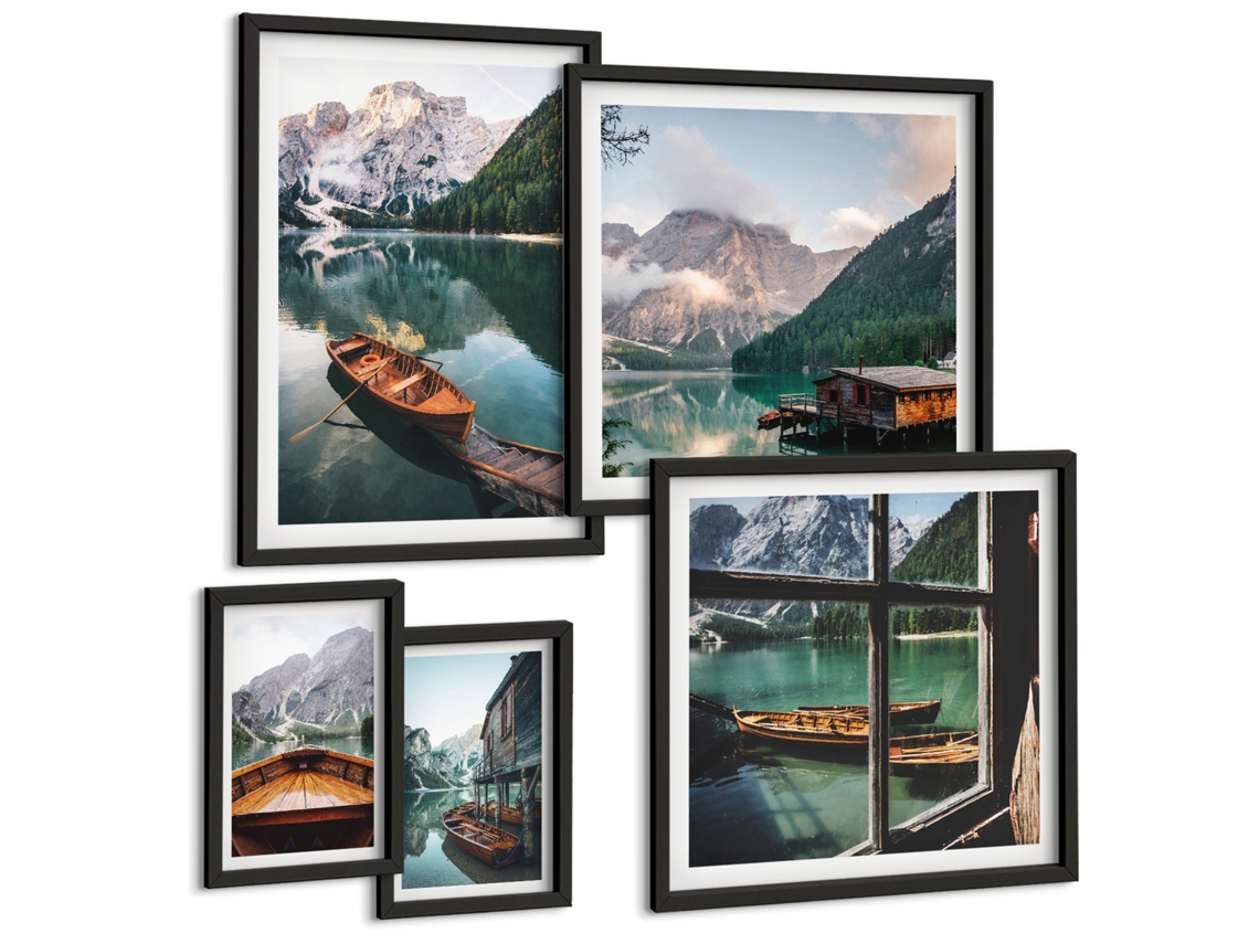 Conjunto De Pinturas Lagos Montanhas Barcos Paisagens Espelharte (5 Peças)