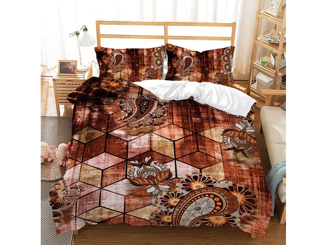 Conjunto de Cama com Estampa Geométrica Retrô em Microfibra Fronha 135x200cm