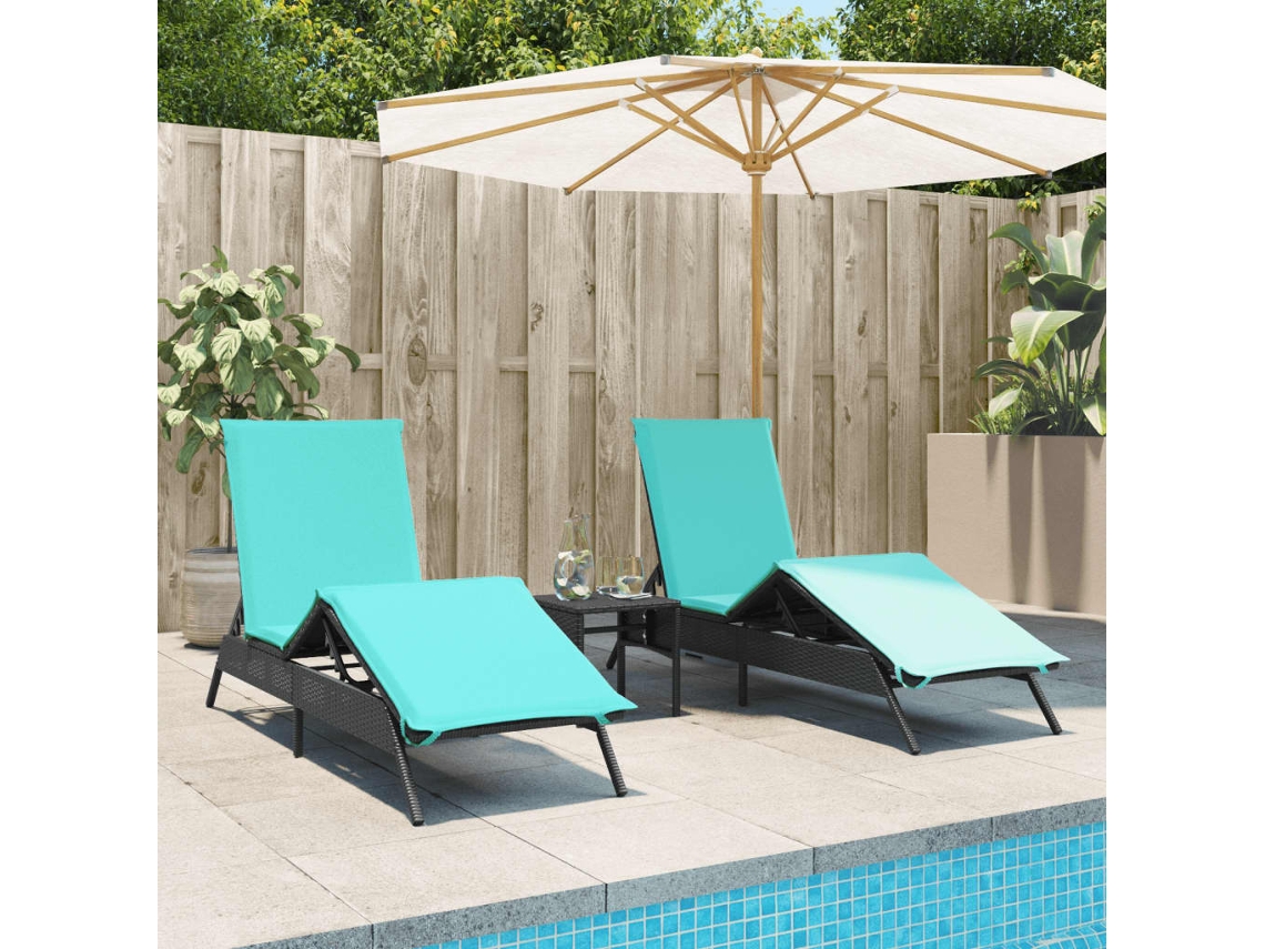 Vidaxl Espreguiçadeiras Com Mesa 2 Pcs Vime Pe Preto