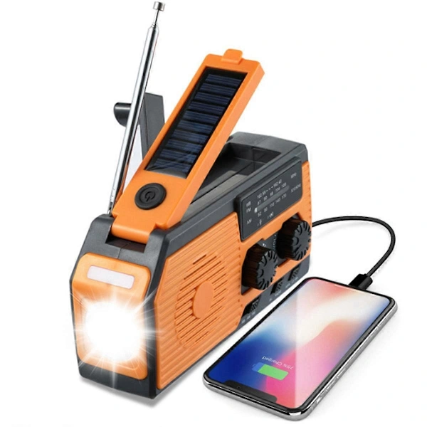 Rádio Solar De Emergência De 5000mah Com Carregamento Usb E Dínamo De Manivela. Brilvibera