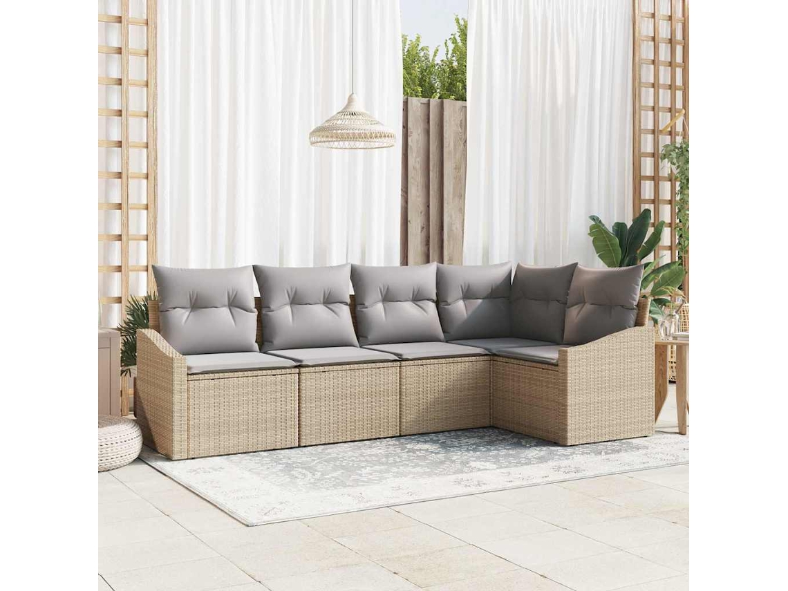Vidaxl Conjunto De Sofás 5 Unid. Bege Vime Pe