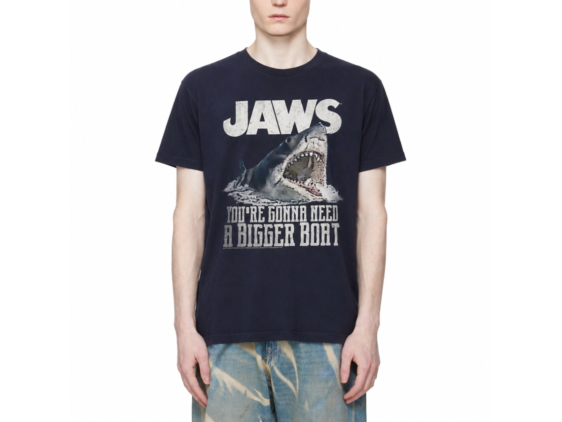 Rockinstone Jaws Movie Real Big Navy Adult T-shirt Size:s