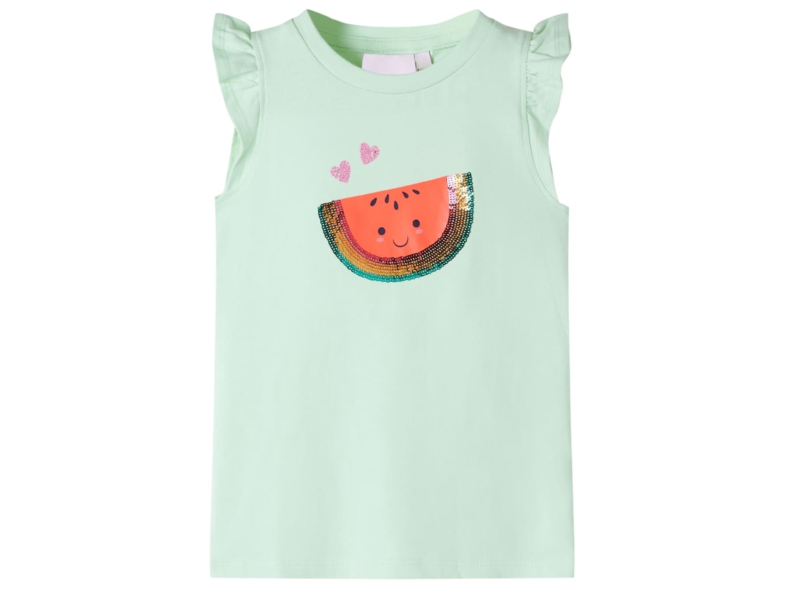 T-shirt Para Criança Manga Com Folhos Verde-suave 128