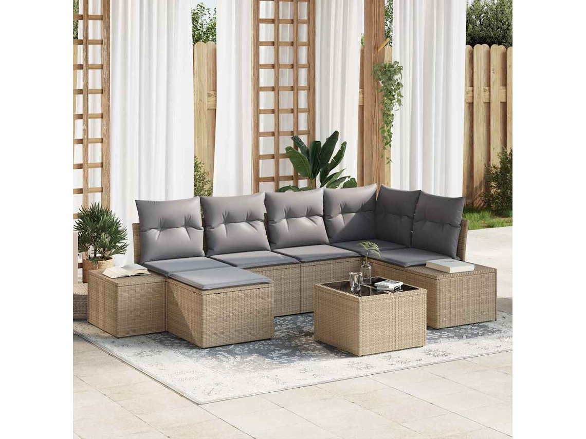 Vidaxl Conjunto de Sofá de Jardim 6 Pcs Bege e Cinza Claro Vime Pe