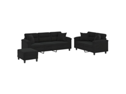Conjunto de 3 Sofás com Almofadas Microfibra Preto MAISON EXCLUSIVE