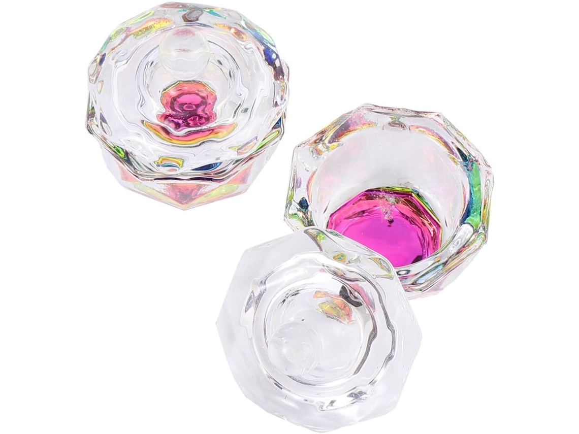 Conjunto De 2 Copos Octogonais Para Unhas Com Tampas De Vidro Para Pó.