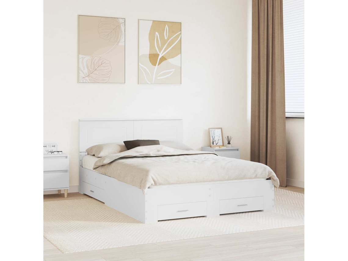 Vidaxl Estrutura Da Cama Branco 140 X 190 Cm Derivados De Madeira