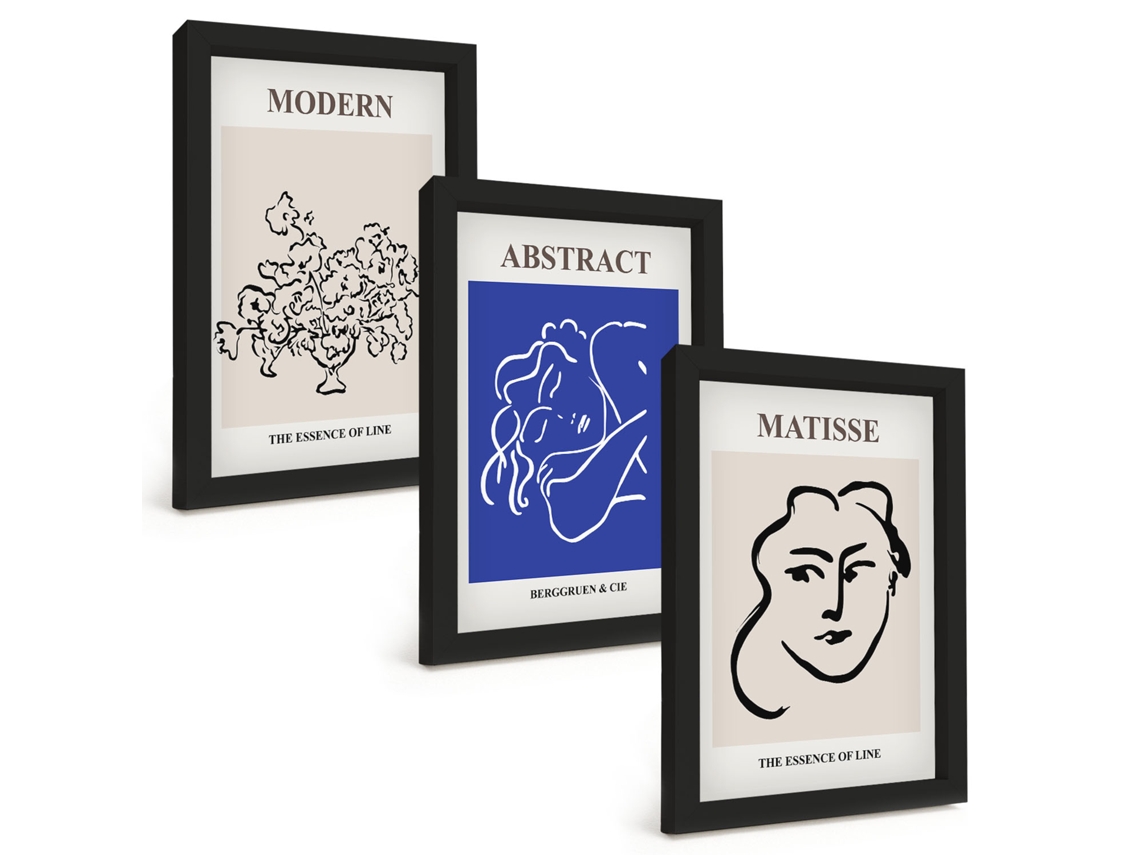 Composição De Quadros Pôsteres Modernos De Matisse Espelharte (3 Peças 20x30 Cm)