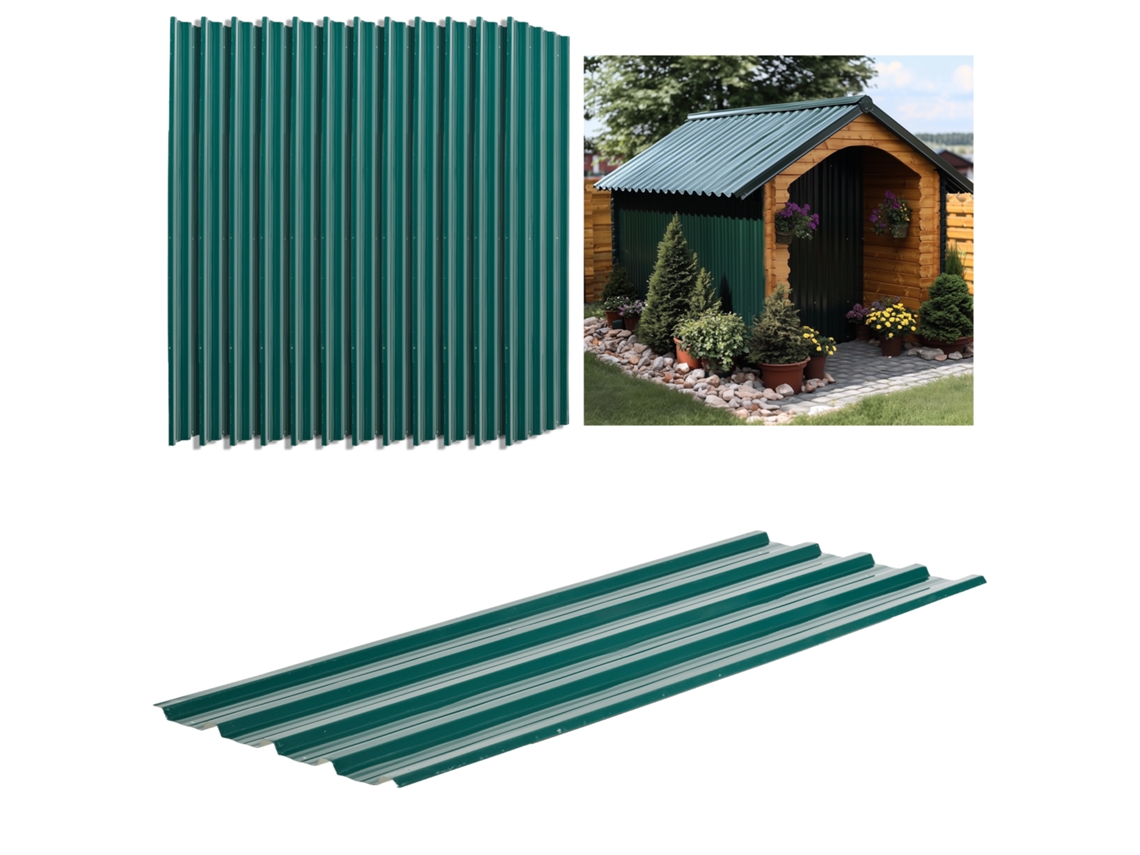 Lote de 12 Painéis de Aço Galvanizado BTFORUS resistente às intempéries verde 129lx45ccm cada